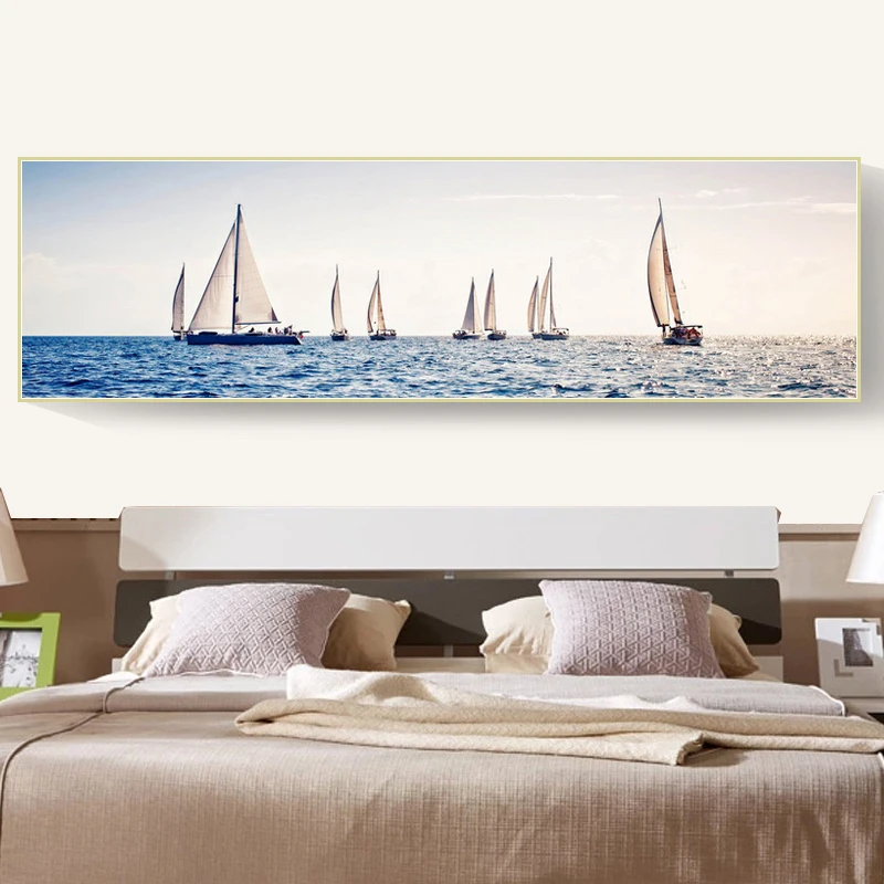 New 5D Scenery Diamond Painting Full Drill Smooth Sailing Living Room Bedside Round Drill Cross Stitch Simple Modern Painting