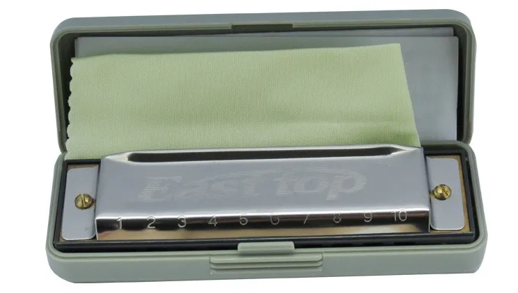 Easttop 10 Hole Blues Harmonica C Key Woodwind Musical Instrument Diatonic Harp Gaita Metal Cover ABS Comb Melodica Mouth Organ