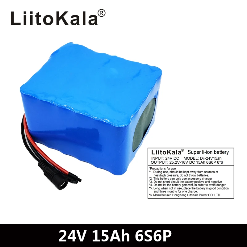 LiitoKala 6S6P 24V 15Ah 25.2V lithium battery pack batteries for electric motor bicycle ebike scooter wheelchair cropper with BM