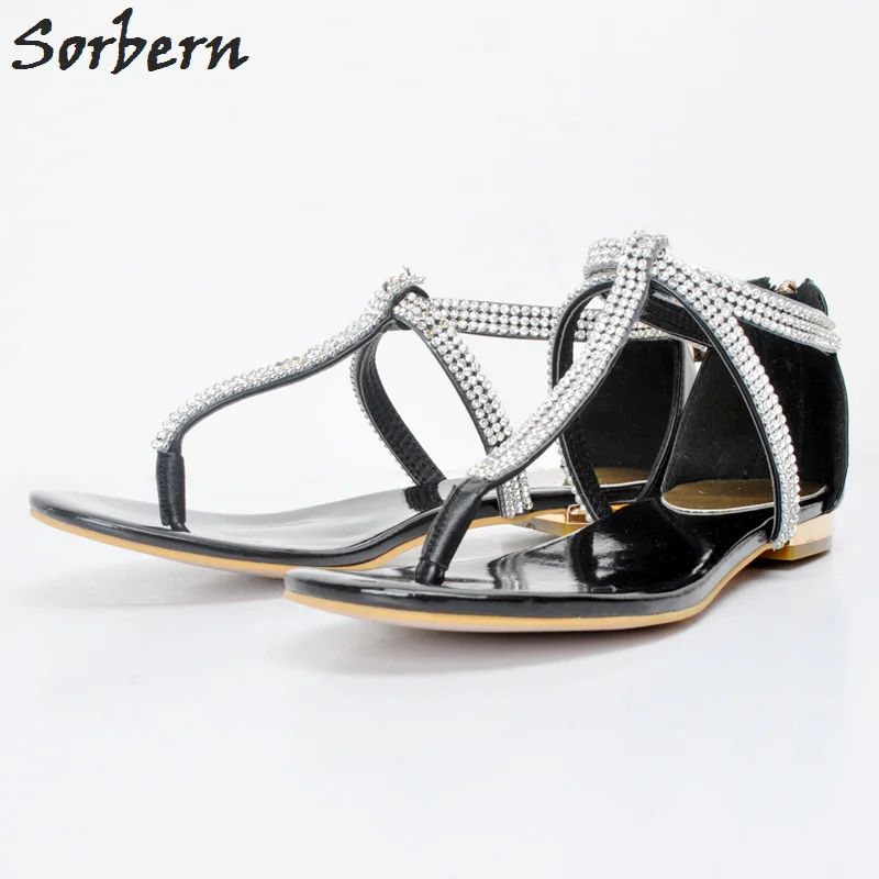 

Sorbern Women Sandals Flat With Rhinestone Zipper Ladies Beach Summer Shoes Fashion 2017 High Heel Sandals Sandales Femmes