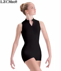 LZCMsoft Zip Anteriore Bambino Mock Neck Ginnastica Unitards per Le Ragazze Spandex di Nylon Nero Serbatoio Biketards Balletto Body per le Classi