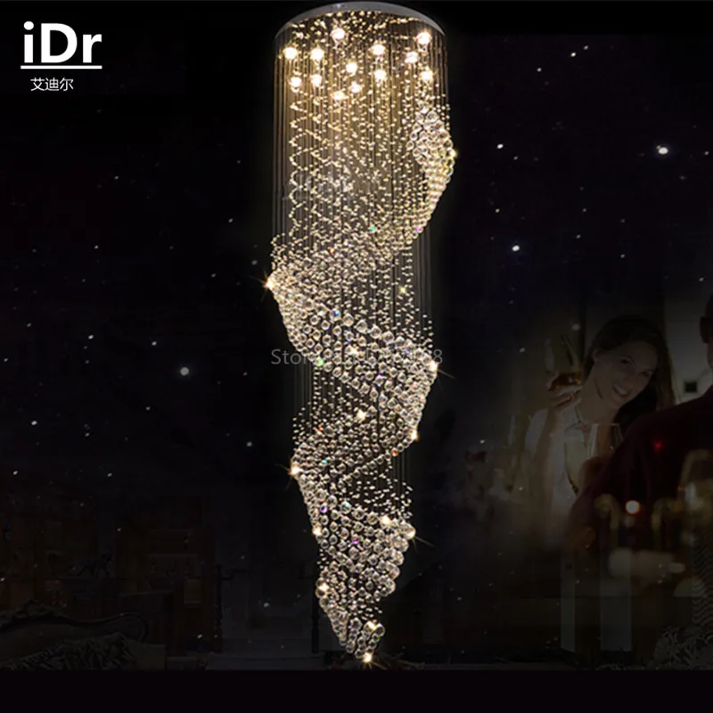 

Stairs light long crystal lamp High-grade light hanging wire spiral staircase duplex villa large living room hanging Chandeliers