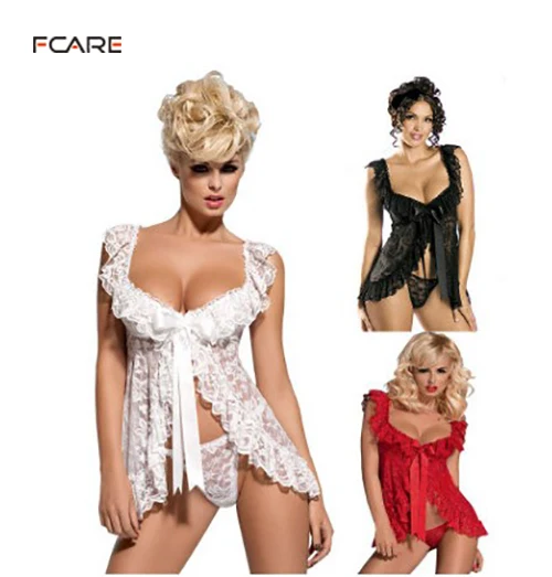 

Fcare 2015 Europe and America transparent lace nightwear M to 4XL dress+g string plus size Sexy Lingerie