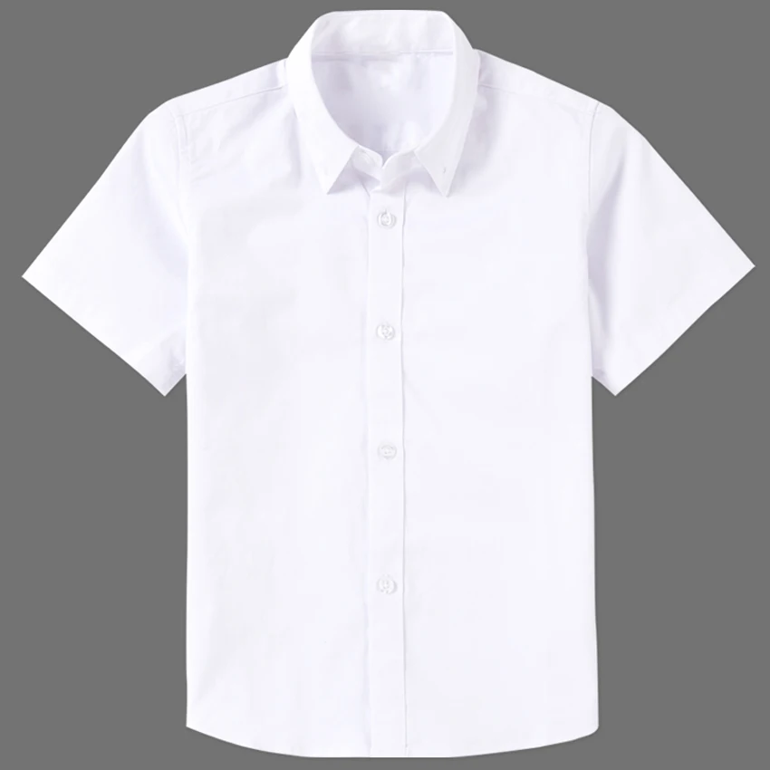 Boys White Shirts for Kids Clothes Solid Cotton Short Sleeve Formal Shirts Teenagers School Uniform 6 8 10 12 14 Years Vestidos