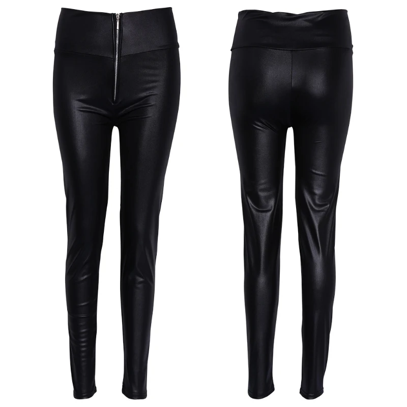 

Women High Waisted Zipper Pencil Pants Black Faux Leather Legging with Zipper