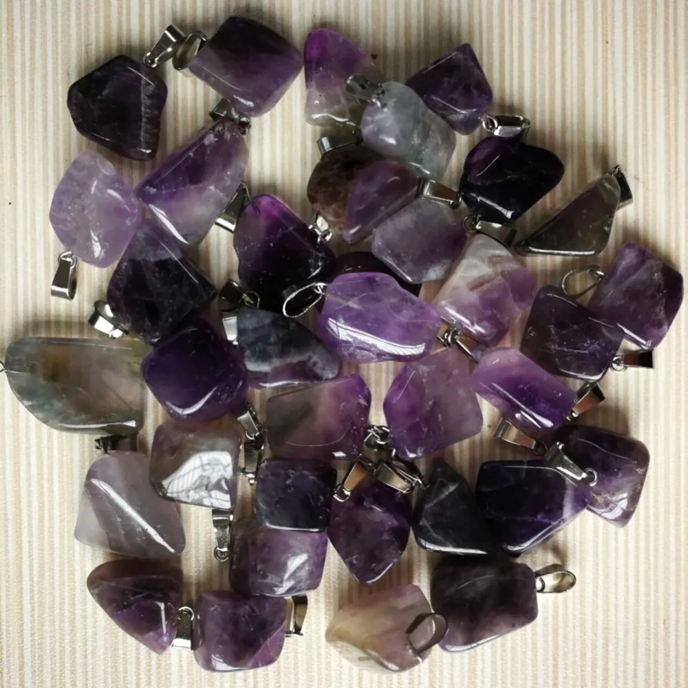 

2019 New Jewelry Hot Selling Healing Amethysts Irregular Pendants Natural Stone Charm for Jewelry Making 50pcs/lot Free Shipping