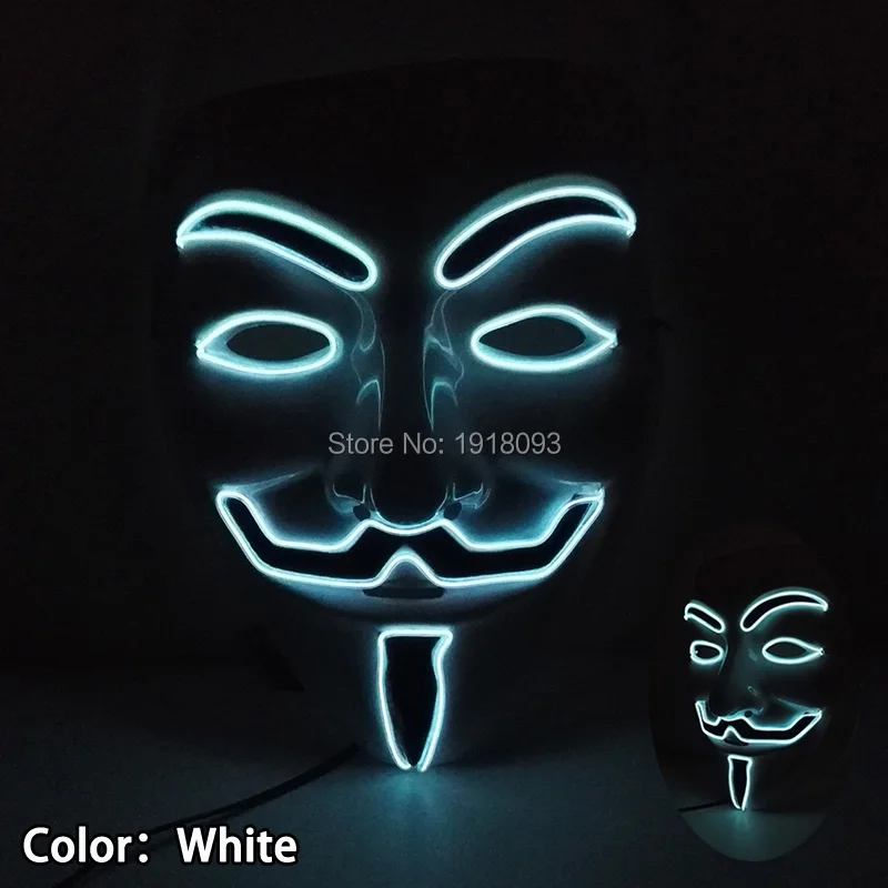 Iluminação quente halloween vendetta máscara 10 cores el fio máscara de néon como iluminação do feriado para o festival carnaval dança noite festa