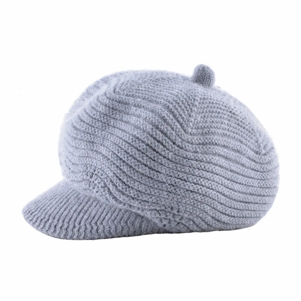 Fashion Newsboy Hats For Women Winter Knitted Rabbit Fur Berets Cap Ladies Add Velvet Double Layer Warm Gorros Boina Feminina