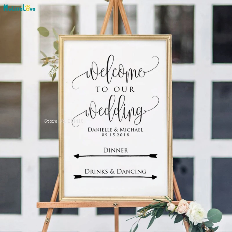 Wedding Direction Sign Decals Welcome Board Poster Self-adhesive Beautiful Art Celebration Murals Wood Style No Frame YT1338