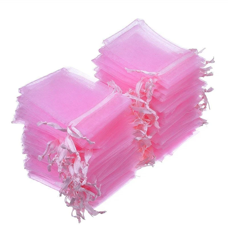 50pcs 7x9 9x12 10x15 13x18CM Pink Organza Bags Jewelry Packaging Bags Wedding Party Decoration Drawable Bags Gift Pouches 55