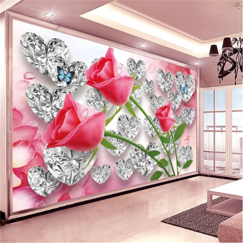 

Beibehang Custom Wallpapers Home Decorative Frescoes Diamond Roses 3D Hearts Creative Stereo Romantic TV Backdrop 3d Wallpaper