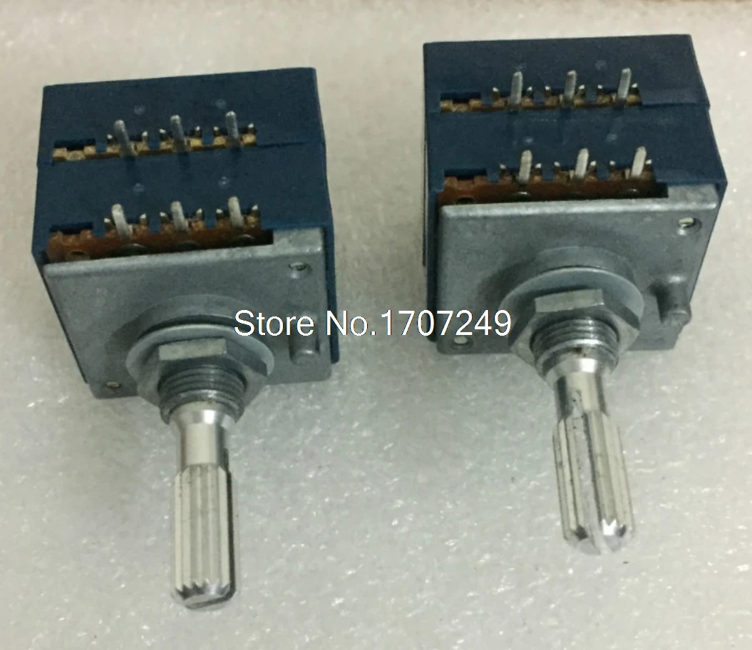 1Pc 10K 20K 50K 100K 250K 500K Japan ALPS RK27 Double stereo potentiometer 10~500KAX2 Knurled Shaft RK27 Rotary switch 6pin