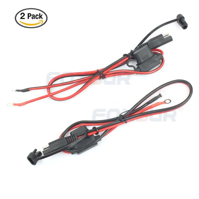 FOXSUR 2PCS Motorcycles or snowmobiles Battery Charger SAE Charge Cable, SAE Quick Disconnect plug to 12V Ring Terminal 15A Fuse