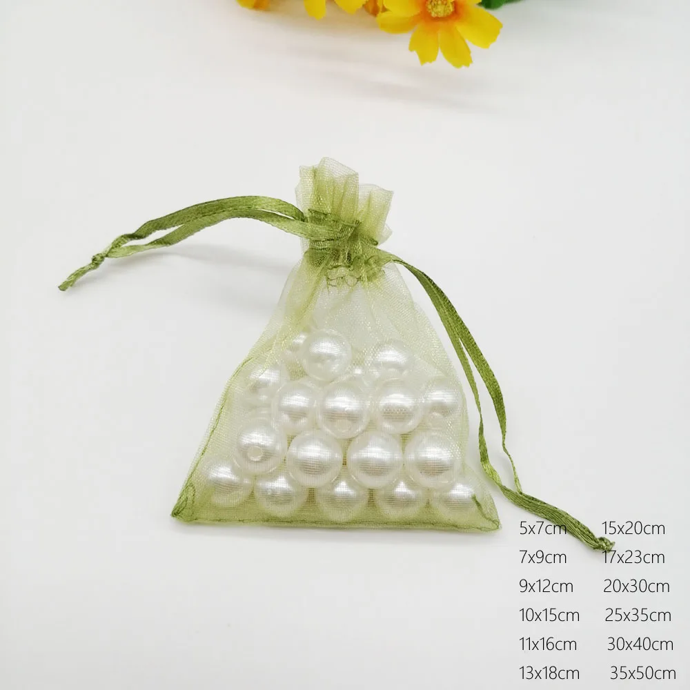 1000pcs Wholesale Small Organza Drawstring Bags Army Green Gift Pouch Sachet Packaging Wedding Party Favors Birthday Displays