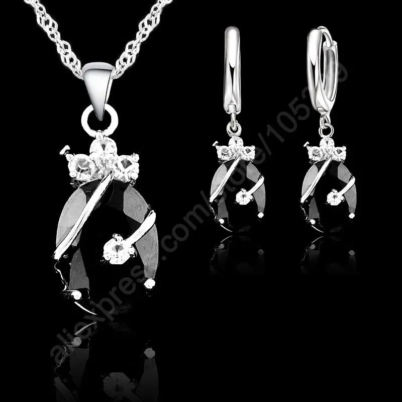 925 Silver Needle Flower Water Drop Wedding Jewelry Sets For Women Cubic Zircon Pendant Necklace Earring Sets Party Gift