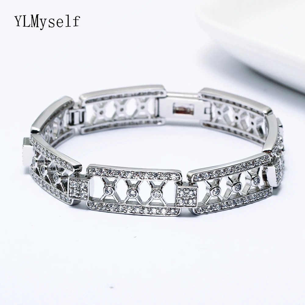 New 18.5cm long bracelets clear crystal stones trendy rectangle jewelry white jewellery hollow Bracelet & bangle for women