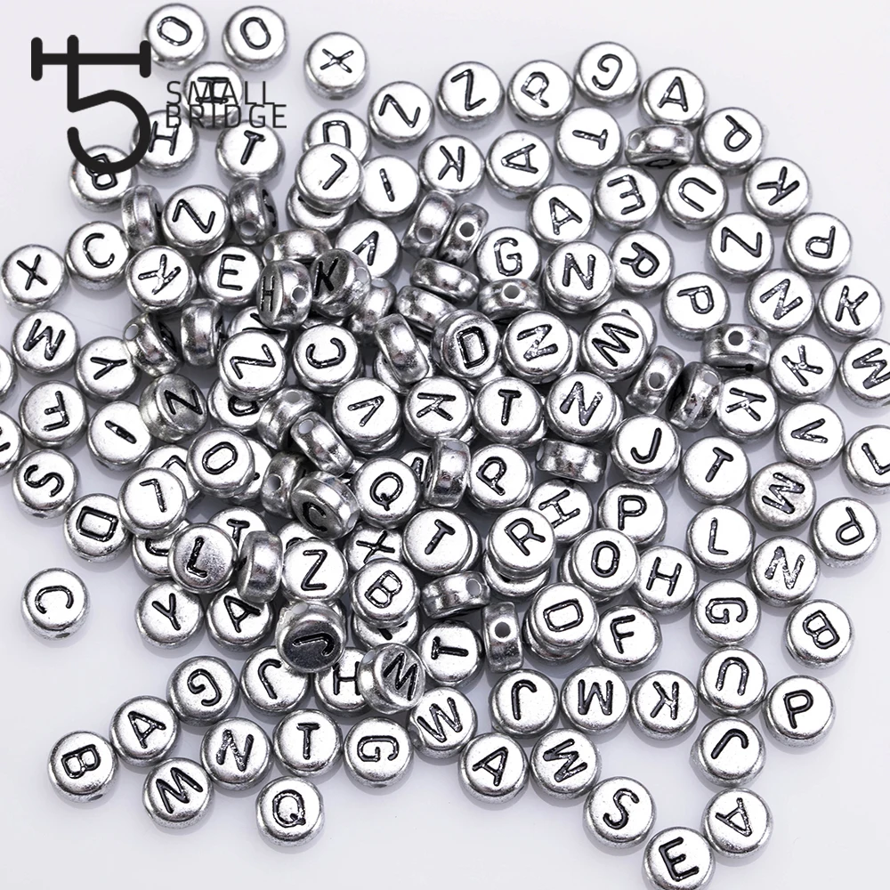 4*7mm Silver colour Letter Alphabet Beads For Jewelry Making Diy Accessories Flat Round Plastic Acrylic Beads Wholesale P604
