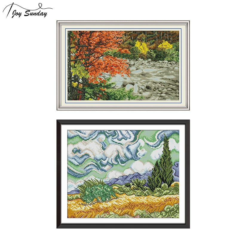 

Joy Sunday Beach Landscape Painting Stamped Cross Stitch Kits Aida Canvas Embroidery Kit Crossstitch Needlework DMC Threads Sale