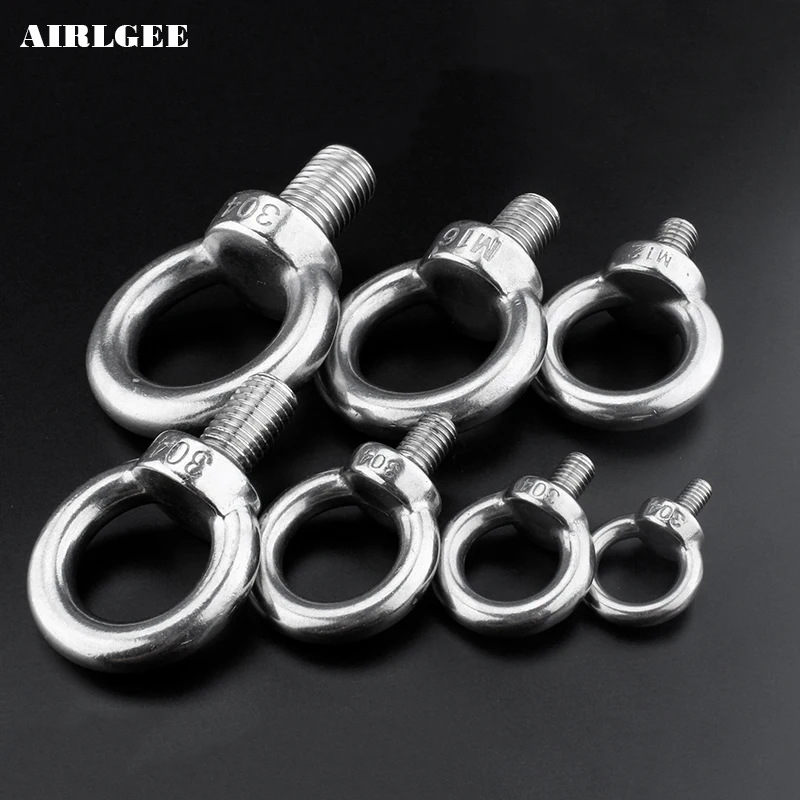 304 Stainless steel Hook screw M6 8 10 12 14 16 20mm Diameter Male thread Mechanical Ring Lifting Bolt Cable Rope Eyebolt