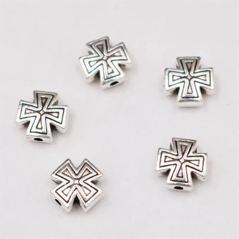 WKOUD 10pcs Silver Plated 2mm 3D Small Hole Beads Crosses Charm Religious Necklace Bracelet DIY Metal Jewelry Accessories10mm