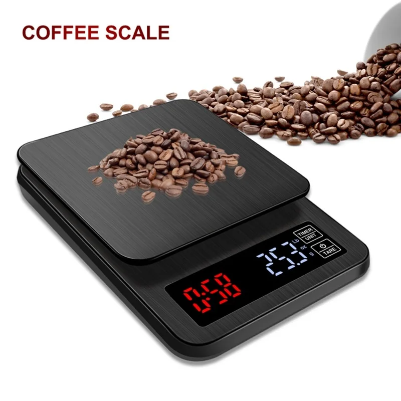 5kg*0.1g LCD Electronic Coffee Scale 5000g/0.1g Black Big Digital Kitchen Baking Scales USB Drip Weight Balance Timer 3kg 0.1g