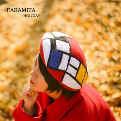 Faramita Holiday Mondrian Autumn Geometric Graphics Colorful Women Hand Made Beret Originality Rock Decoration Girls Hat Cap