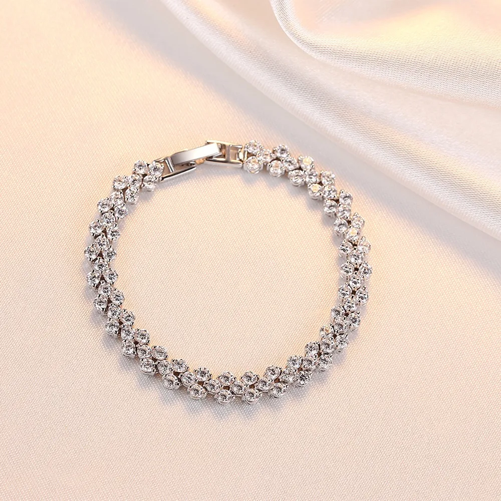 Trendy Female Bracelets AAAAA Zircon Cz 925 Sterling Silver Crystal Engagement wedding Bracelets for women Jewelry