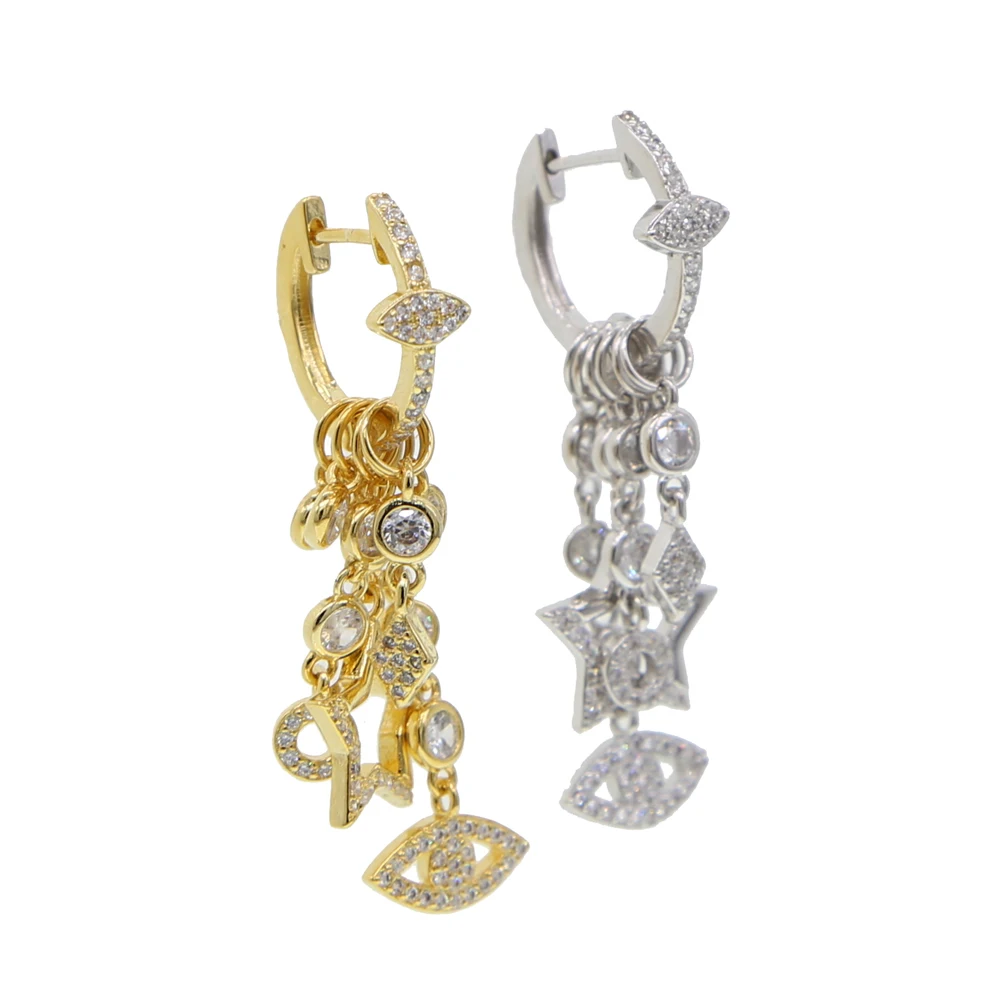 2025 Gold Color Delicate Floating CZ Star Stacking Fashion Trendy Women Turkish Evil Eye Cz Charm Huggie Hoop Earrings Jewelry view 4
