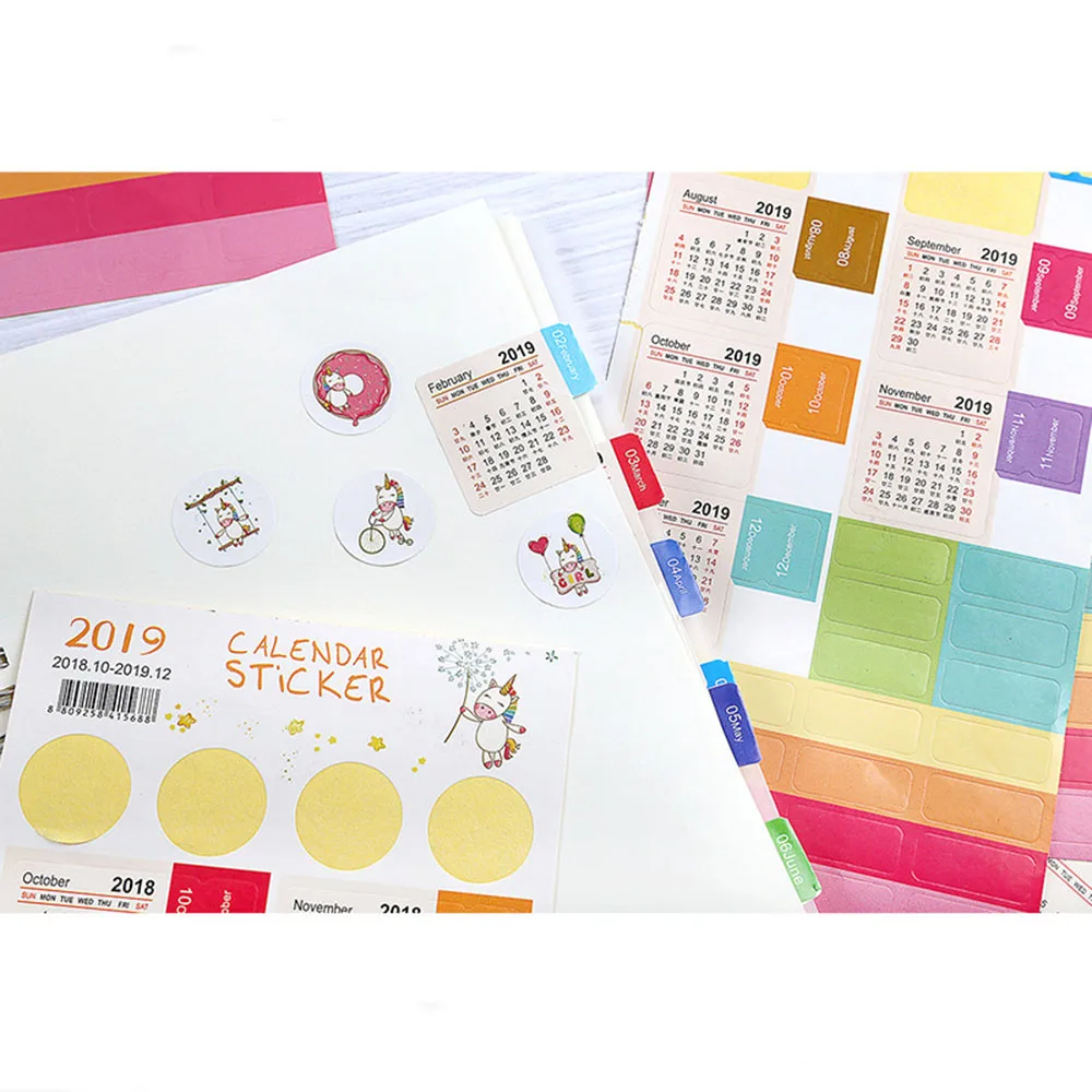 Calendar 2019 Mini Korean Stationery Decorative Stickers Label Calendar Sticker Organizer Cute Office Supplies