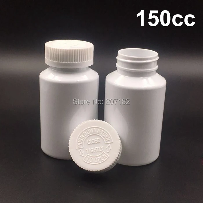 

100PCS White PET Bottle, 150cc Capsule Bottle, Pills Bottles, Plastic Powder bottle Child Proof Cap Container 150ML