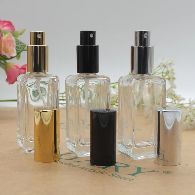 

30ml Mini Clearly Glass Empty Bottle Travel Protabl Perfume Refillable Spray Bottle with 3 Colours Cap F211