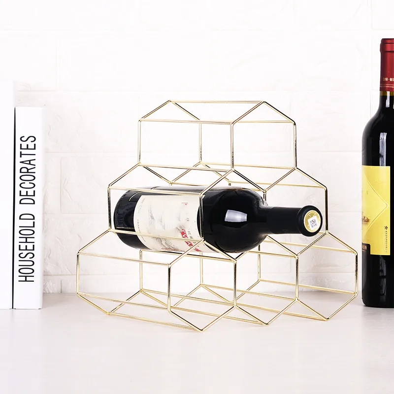 2019 new storage holders for wine bottle home kitchen supplies decor Geometric Iron 6 Bottle Wine Rack Metal Stand Wine Cabinet