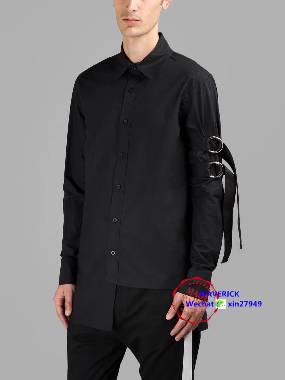 

S-6XL!!Men spring and autumn 2019 asymmetrical men's bottom shirt punk metal button lace-up shirt.