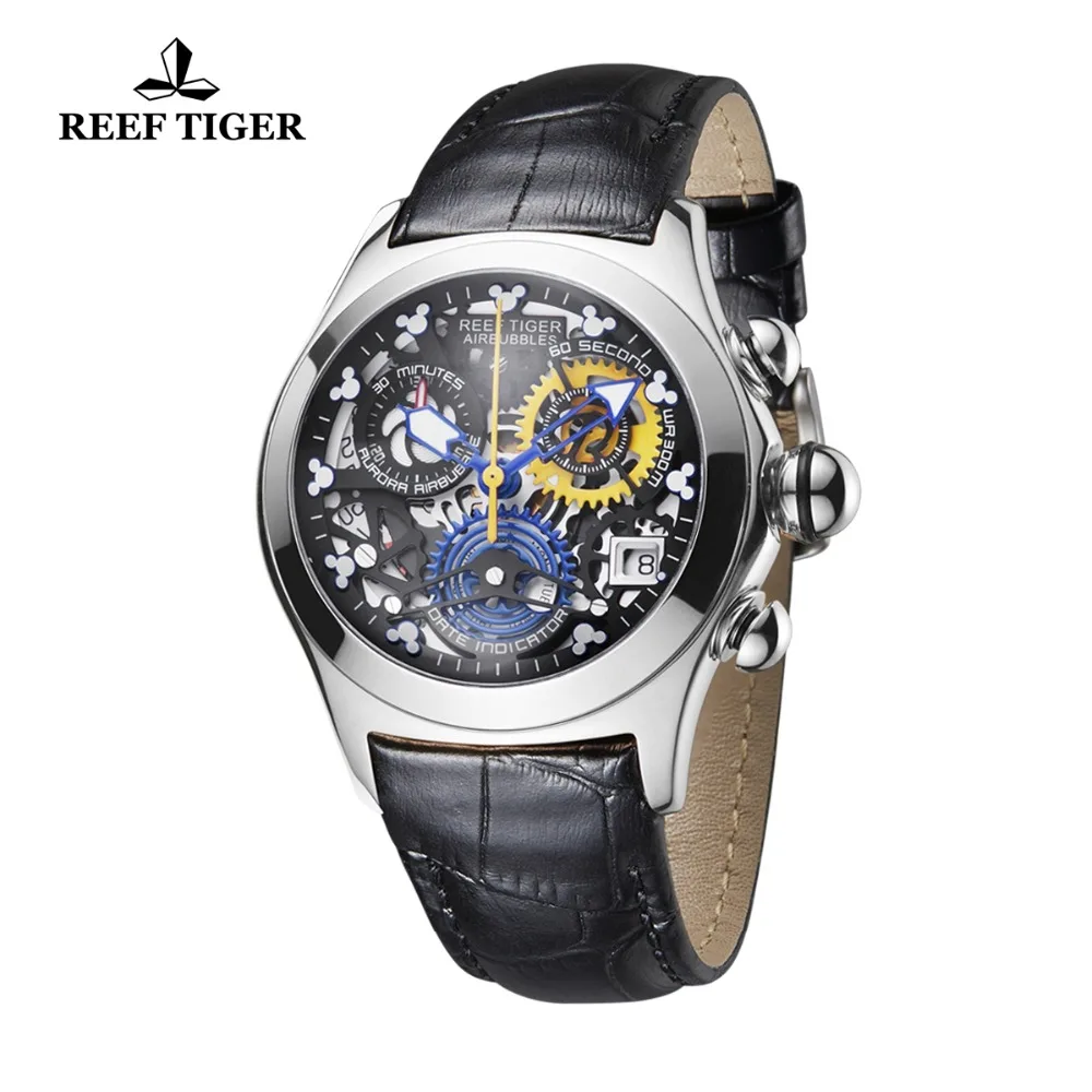 Reef Tiger New Designer Top Brand Luxury Fashion Watches for Women Steel Skeleton Watches Blue Strap Sport Watches RGA7181