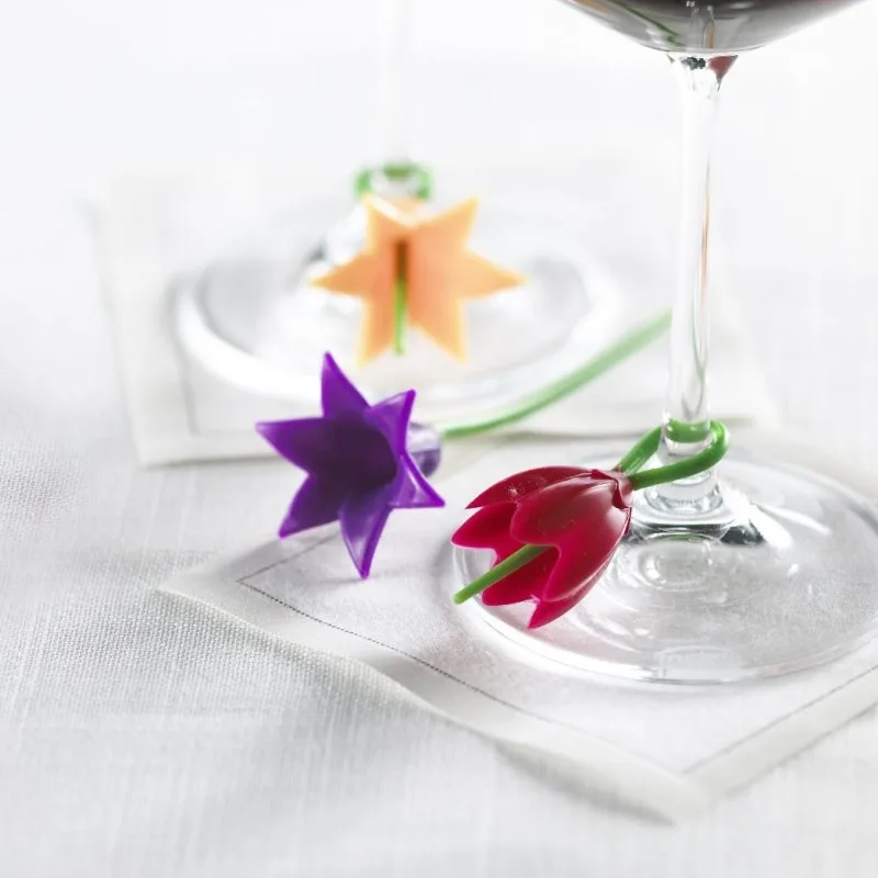 Set of 12pcs Silicone Flower Wine Stemware Charms Drink Markers