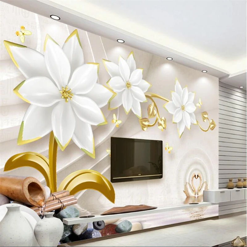 

Beibehang Custom Wallpaper Living Room Bedroom Mural HD 3d Luxury Gold Jewelry Flower Relief TV Wall Background 3d wallpaper