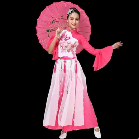 chinese yangkoo dance costume chinese dance costume fan chinese umbrella dance beautiful performance clothing