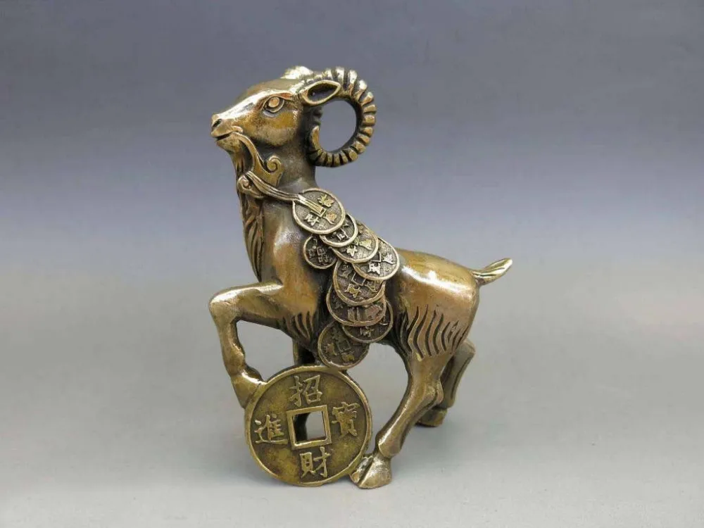 

Copper Brass CHINESE crafts decoration Chinese Brass Copper Feng shui Wealth Yuan Bao Money goat Sheep lamb Statue