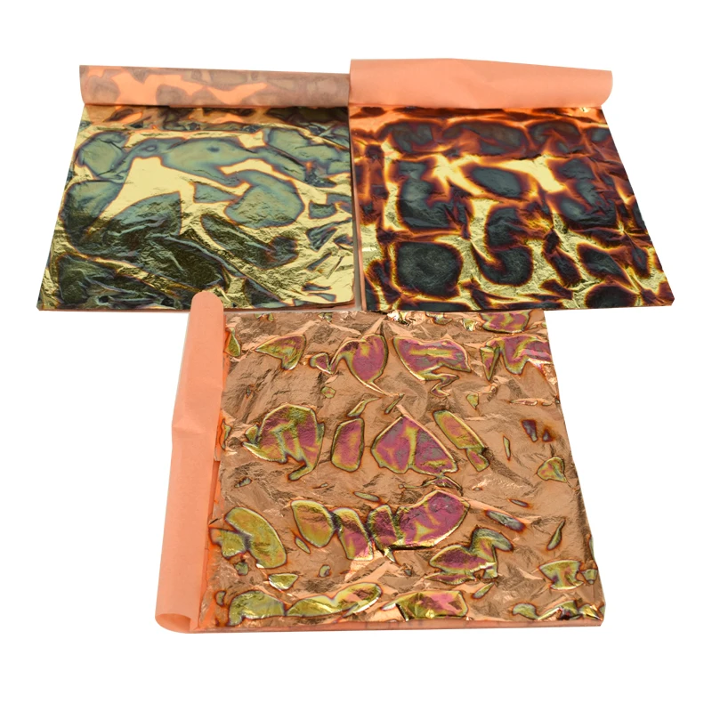 3 Colors Variegated Gold Foil Leaf - Red Green Blue Gold Leaf Each Color One Booklet total 3 booklets 15pcs - 14x14 cm