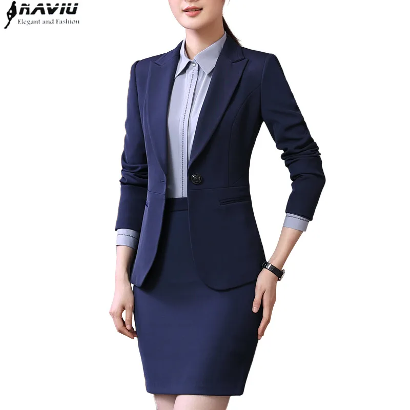 Naviu Frühjahr Neue Business Tragen Frauen Anzug Temperament Schlank Langarm Blazer Mit Rock Büro Damen Uniformen