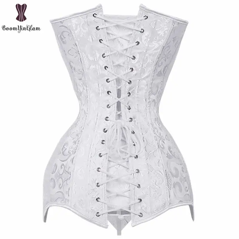 Drop Shipping Corset Long Torso Corsets Cheap Black White Korset Overbust Waist Slimming Floral Bustier Women Plus Size Gorset