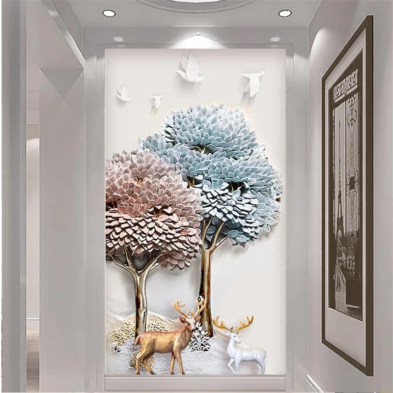 beibehang Custom wallpaper 3d embossed Chinese Scandinavian simple fortune tree decoration painting Papel de parede 3d wallpaper