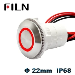 22mm stainless steel metal push button switch wire leading waterproof IP68 momentary latching normal open switch