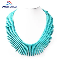 CAMDOE DANLEN Fashion Women Necklaces Howlite Turquoises Strip Shape Gem Vintage Necklace 48CM Long Statement Necklace Pendants