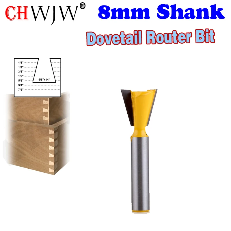 

1pc 8mm Shank High Quality Industrial Grade Wood Cutter Dovetail Router Bits for wood Tungsten Engraving Tool Milling Cutter