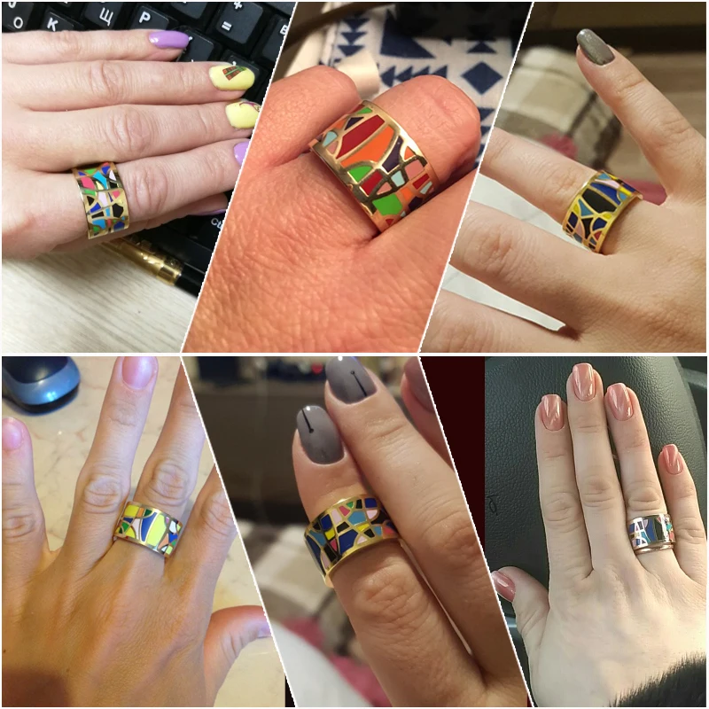 Dropshipping Fashion Stainless Steel Rings for Women Filled Colorful Enamel Jewelry  Trendy Party