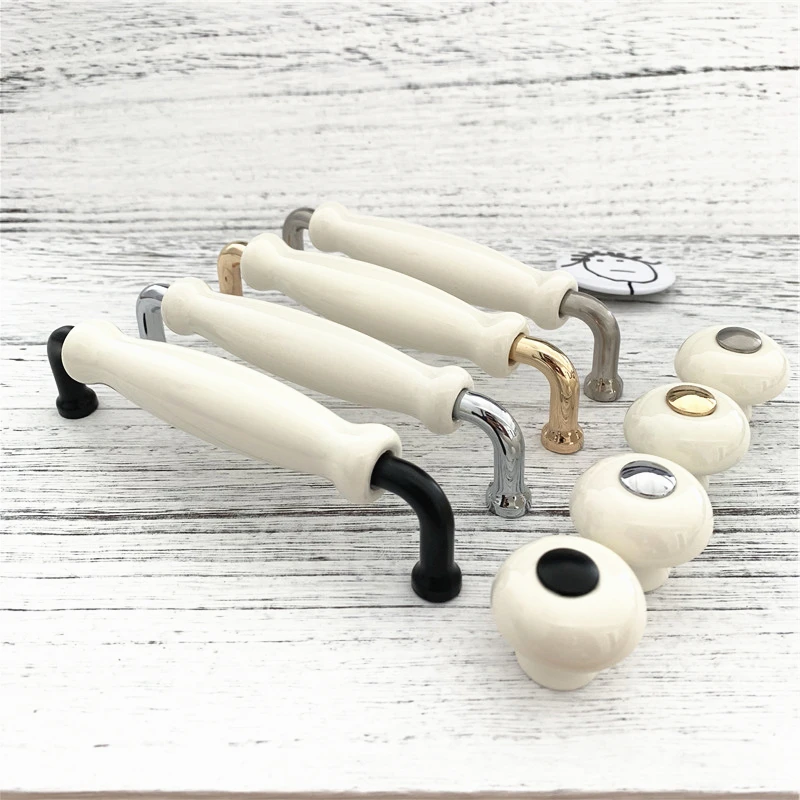 LCH Cream White Wardrobe Ceramic Hardware Ancient Style  Knobs Garden European Porcelain Drawer Door Pull