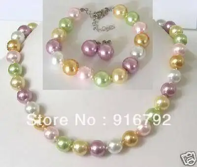 

Set 12mm multicolor shell pearl necklace bracelet Earrings