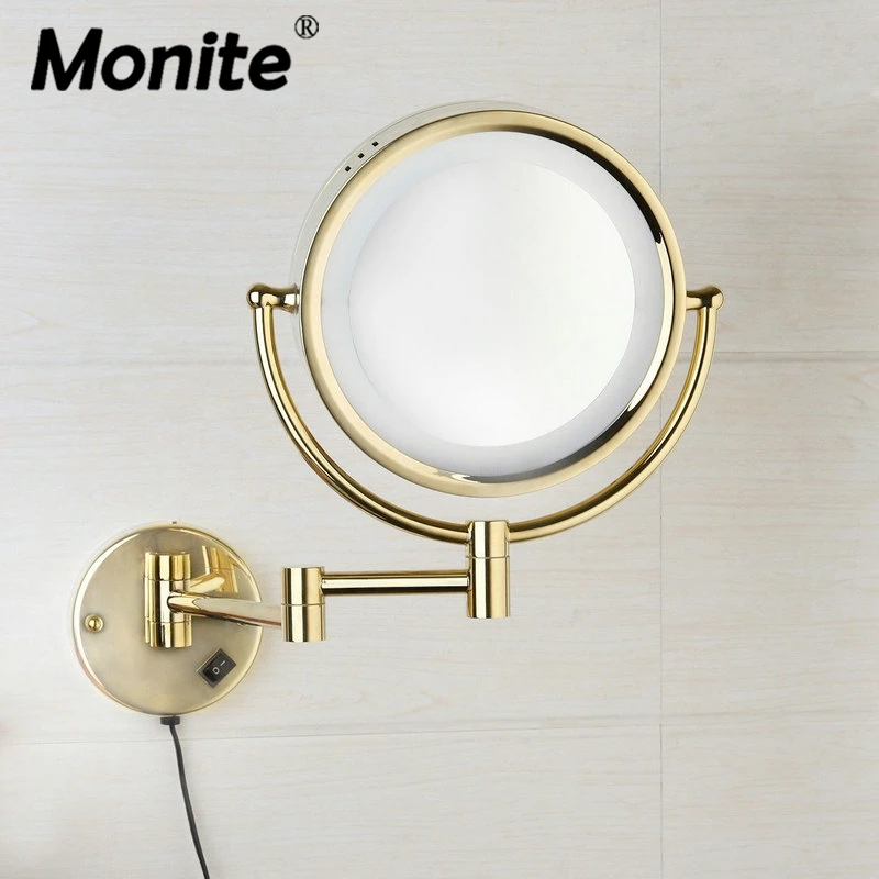 Monite Bathroom Mirrors Luxury Golden Bath Mirrors Stainless Steel Makeup Cosmetic Mirrors Wall Mounted Mirrors