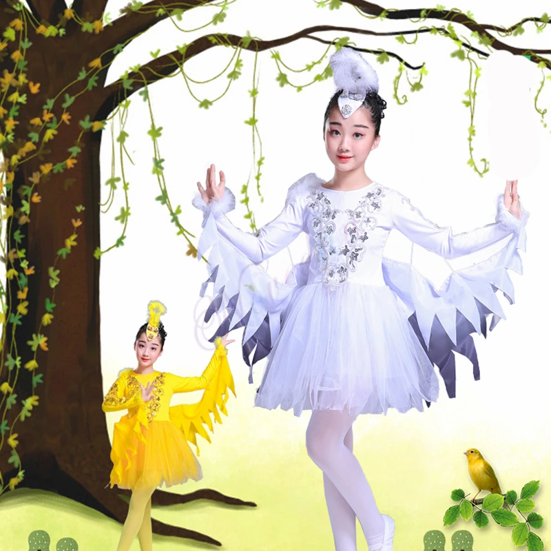 Children White Swan Ballet Dance Costumes Modern Dance Animal Costumes Fantasia Halloween Birds Clothing With Angel Wings